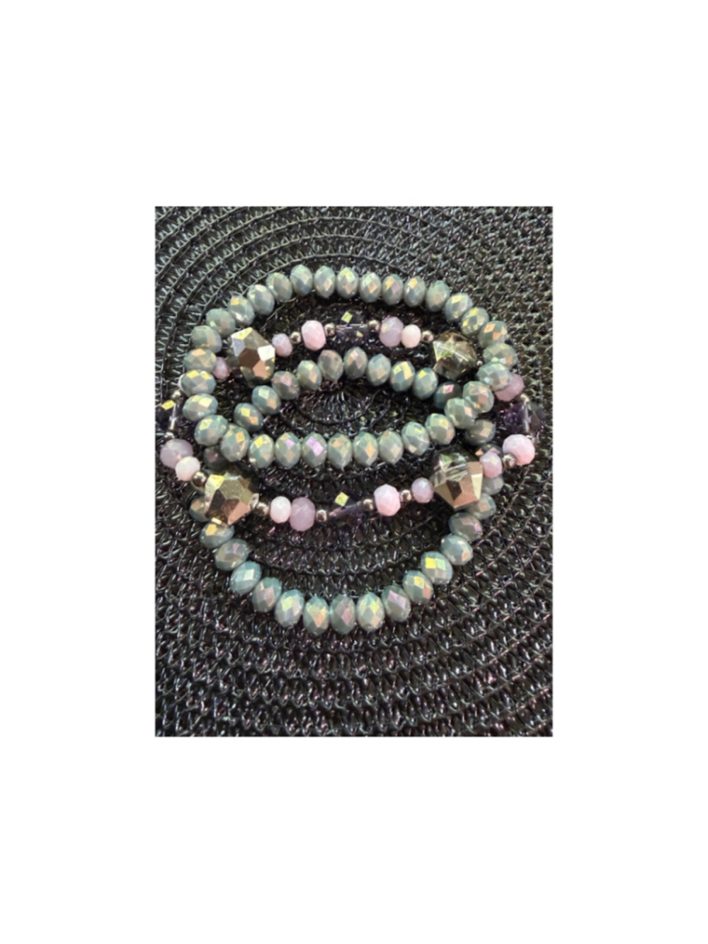 Beaded Grey and Pink Bracelet Set One Size